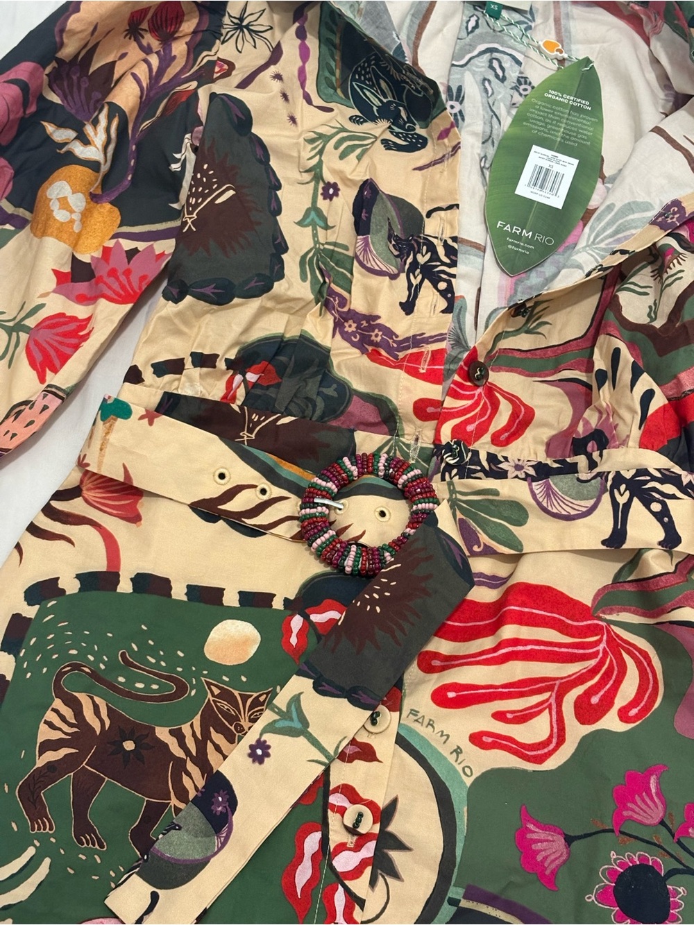NWT Farm Rio Printed Button-Front Mini Dress with Belt - Picture 5 of 5